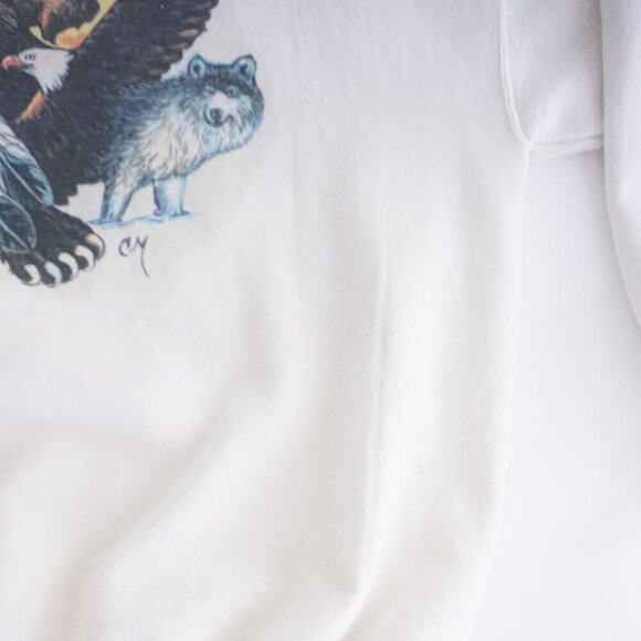 Vintage Hanes White Indigenous Animal Print Cotton Blend Crewneck Sweater XL - Picture 6 of 10